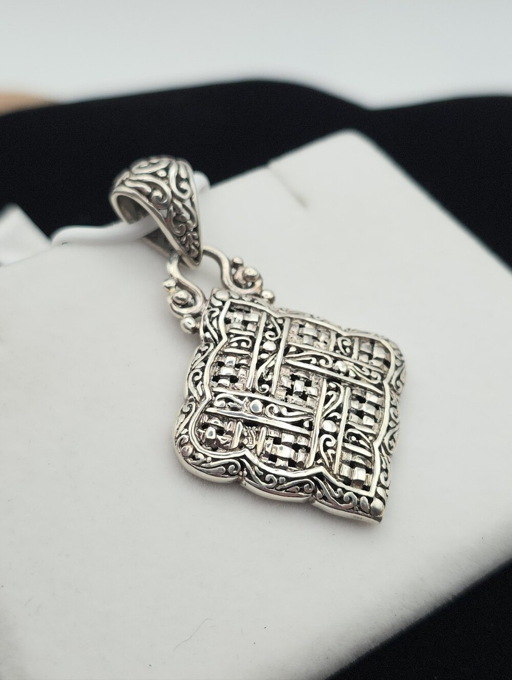 Sarda 925 Sterling Silver Bali Balinese Woven Textured Pendant Slide Enhancer